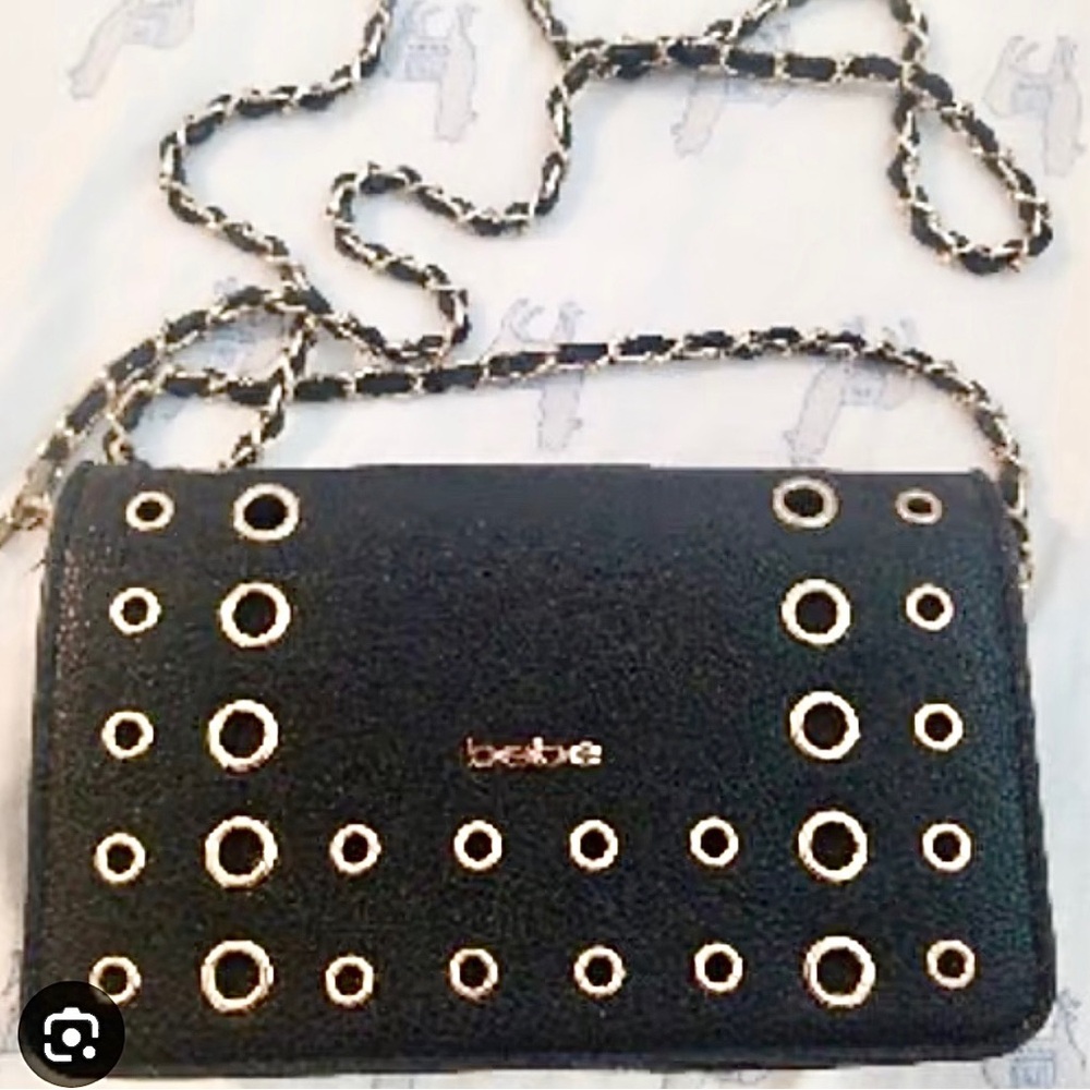 Bebe Black Crossbody Bag with Gold Accents